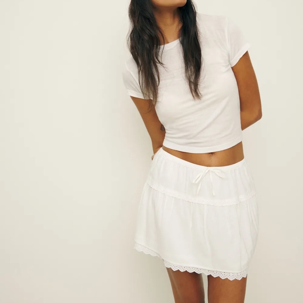 Reformation White Tavia Mini Skirt